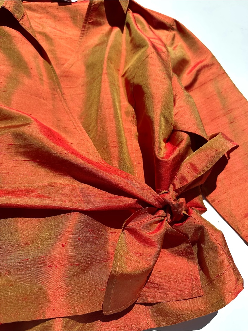 Ann Taylor Dupioni Silk Rust Orange Wrap Blouse with Side Tie, 8 - Picture 2 of 14